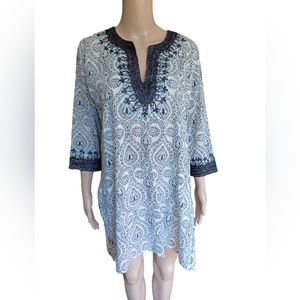 Roberta Roller Rabbit Womens Navy Cream Boho Tunic Top Glitter Embroidery Small